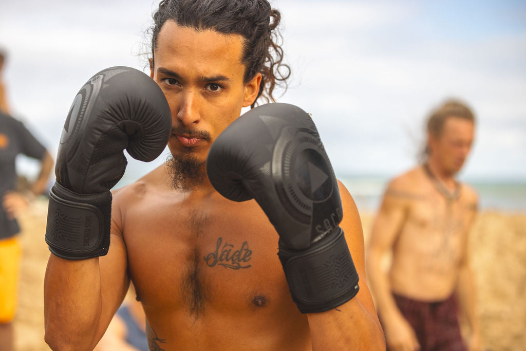 Sacred Sons Boxing Essentials Pack: 16oz Boxing Gloves, Mouthpiece & Bag