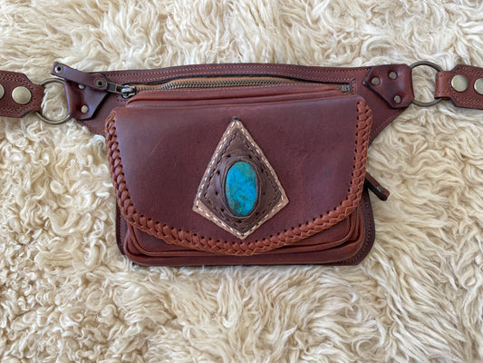 Utility Belt/ Cross Body Bag- Tan & Chrysocolla