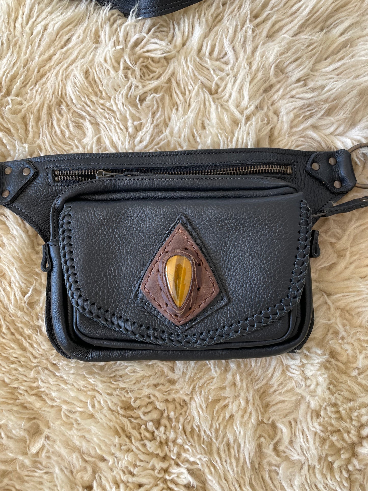 Utility Belt/ Cross Body Bag - Black & Tiger’s Eye